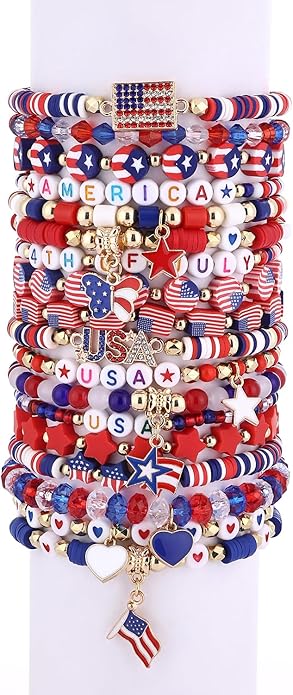 Cooluckday 36 Pcs Holiday Heishi Surfer Bracelets for Women Bulk Easter Mother's Day Christmas St. Patrick's Day Mardi Gras Bracelet Stackable Stretch Friendship Bracelets Set