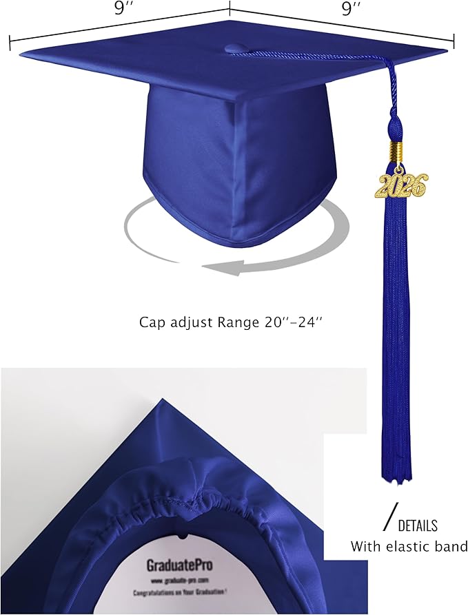GraduatePro Matte Graduation Cap and Gown Class of 2026 Set Bulk with Tassel for High School & College 12 Colors