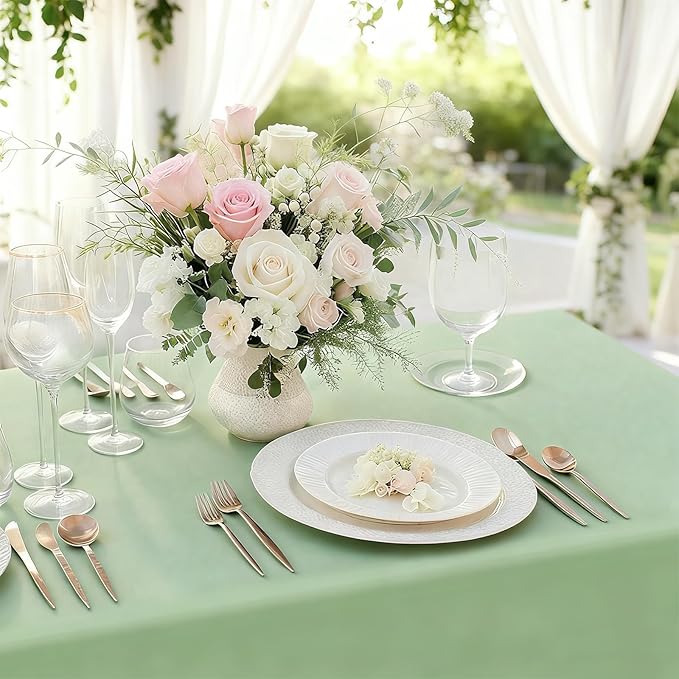 MRJ 12 Packs Disposable Plastic Tablecloths 54x108 Inch, Sage Green Rectangle Table Cover for Birthday Party Wedding Banquet Decorations