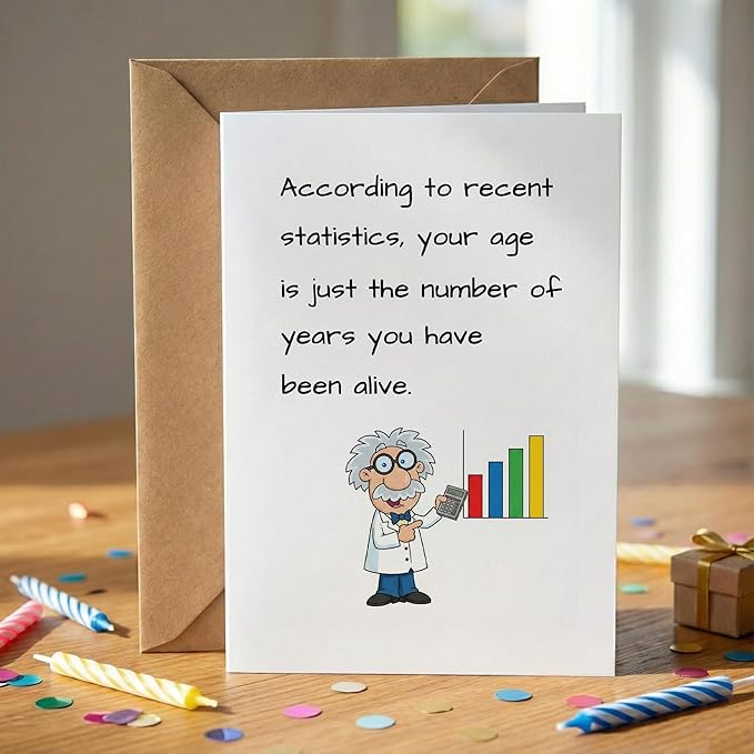 Sarcastic Birthday Card for Statistician Geek, Funny Fact Joke Greeting Card, Witty Humor Bday Card for Him Her, Unique Gift for Adults