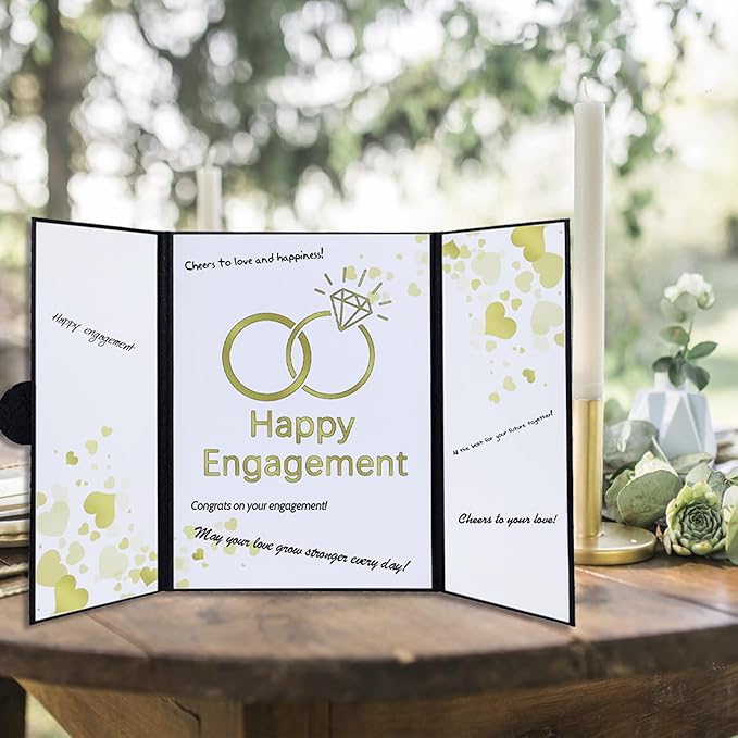 Engagement Party Decorations, Happy Engagement Guest Book Alternative, Large Engagement Card Engagement Gifts for Couple, Engagement Signature Book Engagement Decorations Party Supplies (Black)