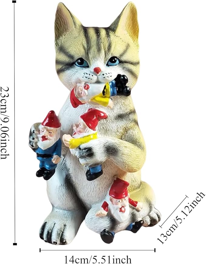 St. Patrick's Day Cat Gnomes Statue Cat Eating Gnome Statues Weird Gnomes Figures Garden Decor for Outdoor Patio Lawn Yard Decor