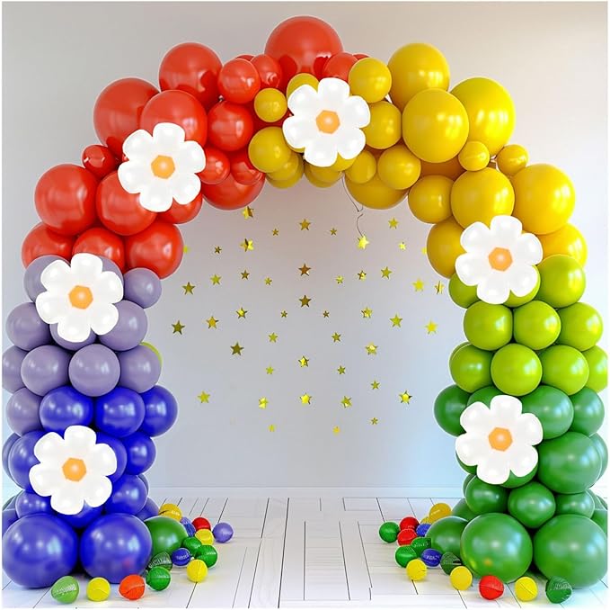 Spring Daisy Flower Balloon Garland Arch Kit 160Pcs Red Orange Yellow Green Blue Purple White Groovy Flower Balloons for Baby Bloom Daisy Floral Two Groovy Wedding Party Decorations