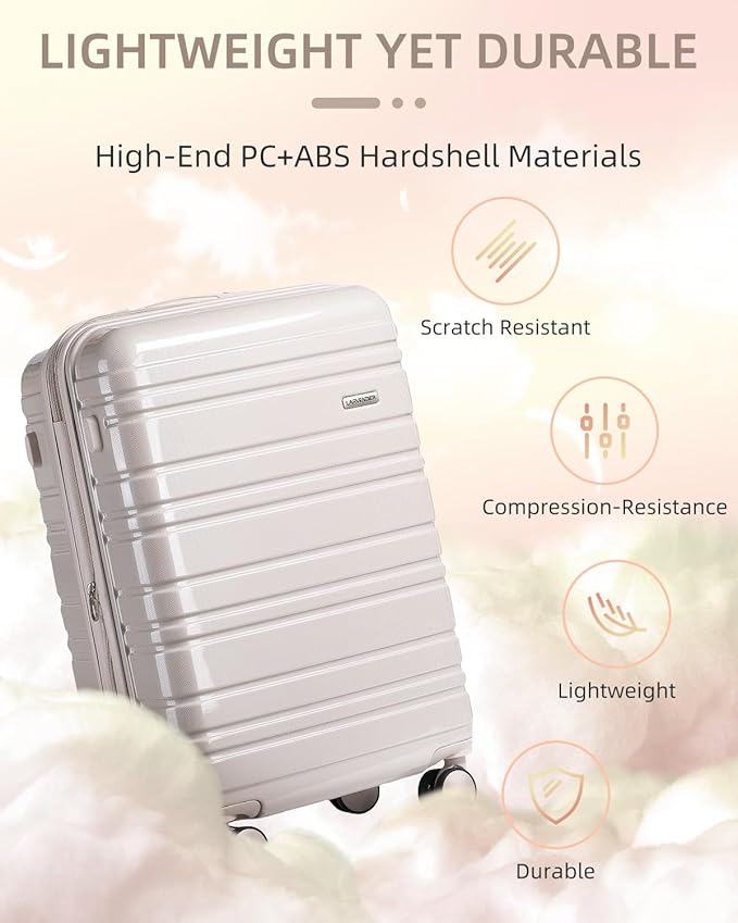 LARVENDER Carry on Luggage 22x14x9 Airline Approved Hardshell Suitcase with Wheels TSA Lock, PC+ABS Lightweight Suitcase Set for Women with Travel Backpack, Glossy Champagne