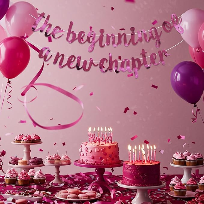 BEISHIDA Double-Sided Pink The Beginning of A New Chapter Banner,Farewell Book Themed Housewarming Party Congratulations Decorations,Going away party Retirement Garland,Graduation Sign 2026 Banner