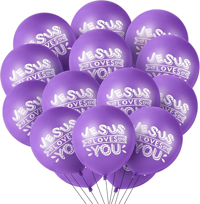 Gejoy Jesus Loves You Balloon 12 Inch Latex Christian Religious Jesus Balloon Party Decor for He Is Risen Party Decor Favor Cross Church Event Birthday Sunday Supplies(Purple,60 Pcs)