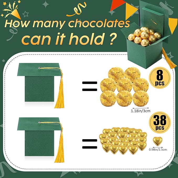 TaoBary 12 Pieces Graduation Candy Box Graduation Decorations Party Gift Boxes Graduate Cap Box Candy Chocolate Cookie Supplies for Ceremony Party(Green)
