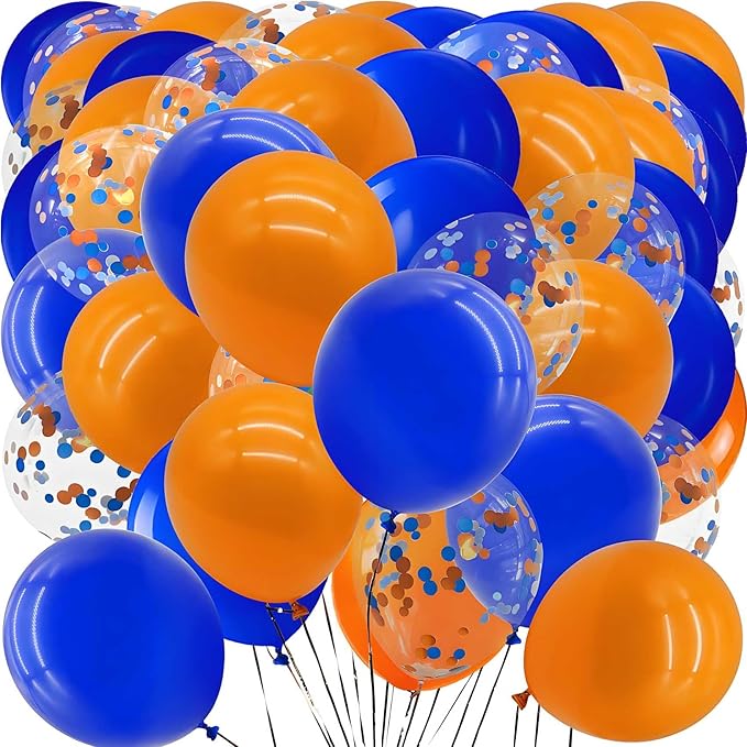 Orange Blue Balloons with Confetti Balloons 12 inch Latex Balloons 80 Pcs for Wedding Birthday Baby Shower Patriotic Themed Party Decorations