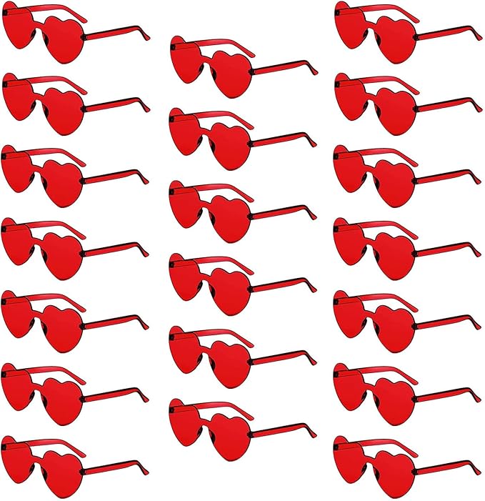 YQVIE 20 Pack Heart Shaped Sunglasses One Piece Candy Color Rimless Glasses for Women Bachelorette Party Supplies