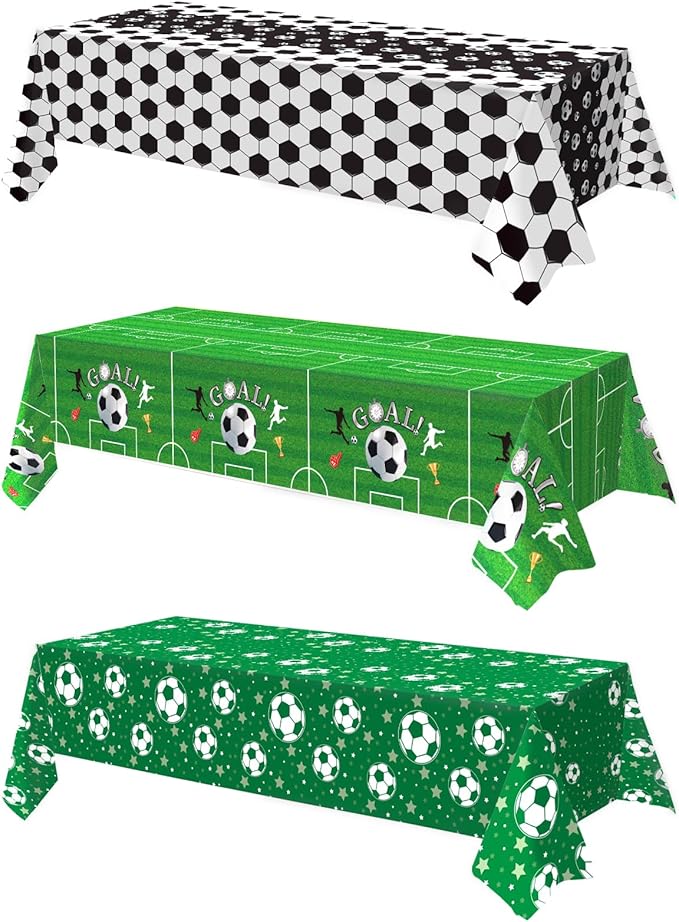 OQOQ Soccer Party Decorations Tablecloths (3 Packs), 108x54 Inches Soccer Birthday Party Decorations Game Plastic Table Cover for Sports Theme Party Supplies