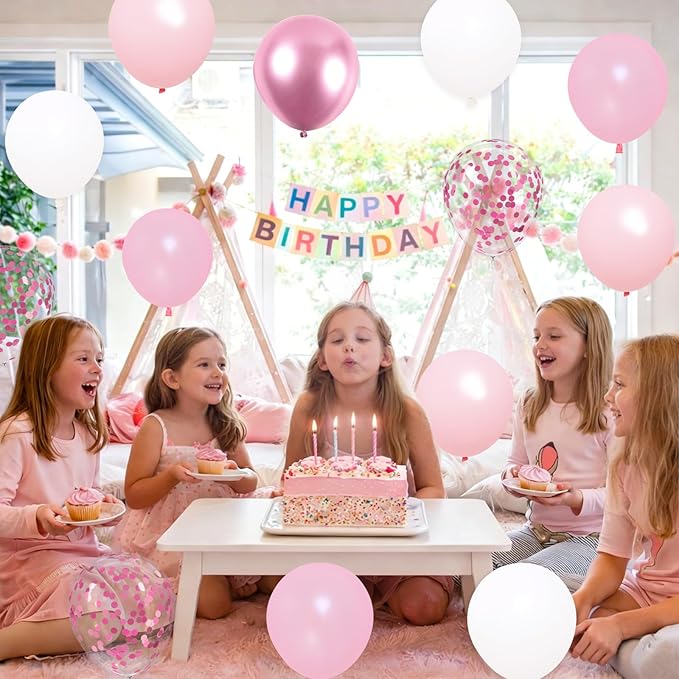 Patimate Pink and White Balloons Set, 50 pcs 12 inch Pearl Light Pink Confetti White Latex Balloons Kit for Wedding Baby Shower Bridal Shower Pink Birthday Party Decorations