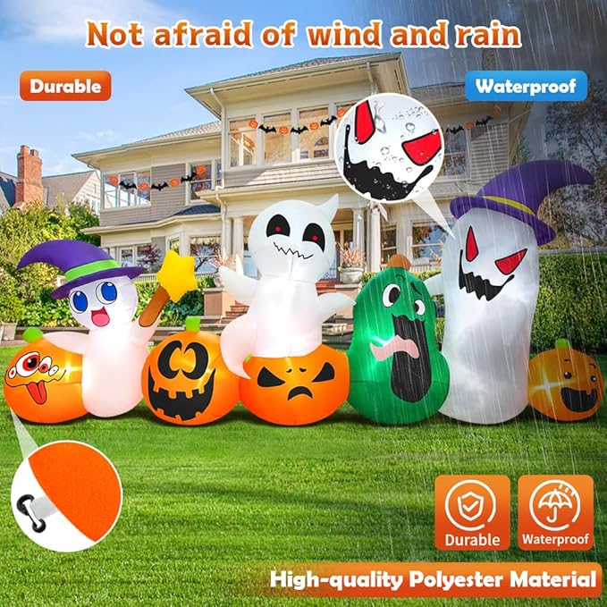 8 FT Halloween Inflatables Blow up Outdoor Decoration, Inflatable Ghost with Pumpkin Led Light Inflatables Outdoor Decor Blow up Inflatables for Holiday Party Lawn Yard Garden Décor