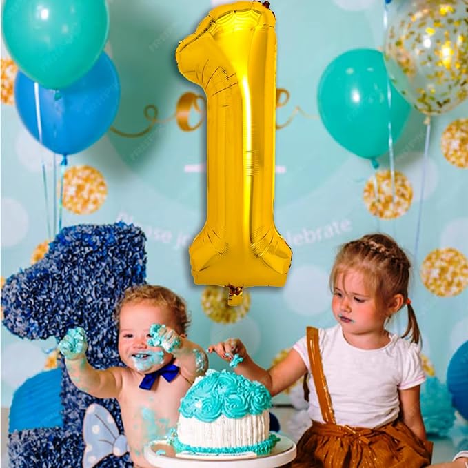 40 Inch Gold Large Number 1 Balloon for 1st Birthday Decoration, Giant Jumbo Self Inflating Foil Number Balloons 0-9 for Boys Girls 1 Helium Balloons for Women Men Party Anniversary Supplies
