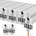 QZYL 2 Pcs 2026 Graduation Table Decorations, 108" X 54" Silver Graduation Table Cloths, Rectangle Tablecloth for Grad Party Supplies, Disposable Plastic Tablecover for Class 2026 Congrats Grad