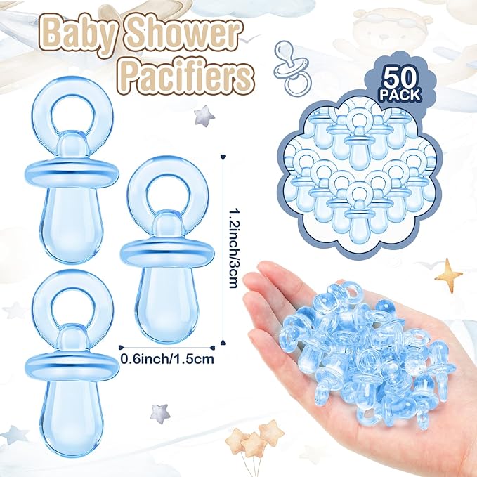 Thyle 51 Pcs Airplane Pacifier Hunt Baby Shower Games Include Hunt Sign and 50 Acrylic Pacifiers for Adventure Await Baby Shower Game Decoration Sets Gender Reveal Newborn Announcement Party Decor