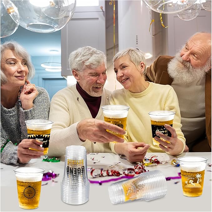 Retirement Party Decoration Cups, 100pcs 16 Oz Plastic Clear Drinking Cups for Retirement Party Supplies Favors Women Men Snack Cup Bulk