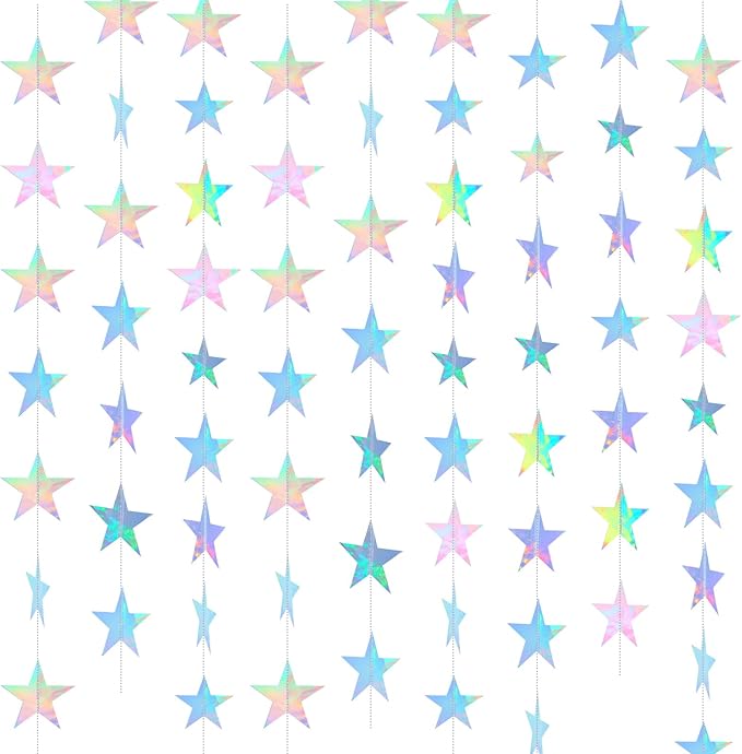 Spakon 65 Feet Glitter Star Paper Garland Banner Hanging Decoration Star Streamers Double Side 2026 Graduation Decorations for Wedding Birthday Festival New Year Party Decoration (Iridescent)