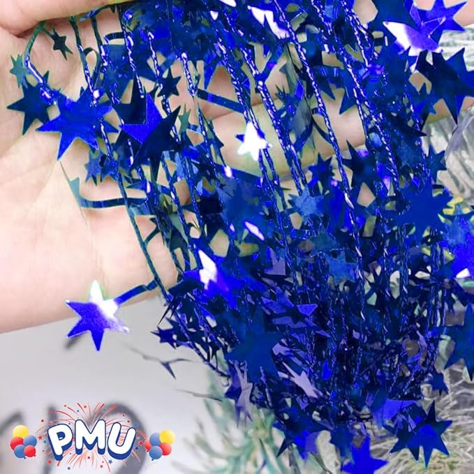 PMU 150 Ft Star Wire Shiny Garland Royal Blue - Halloween, Christmas Party, Wedding, Birthday, Festive Home Decoration Ornament Royal Blue (6pc-25Ft Each)