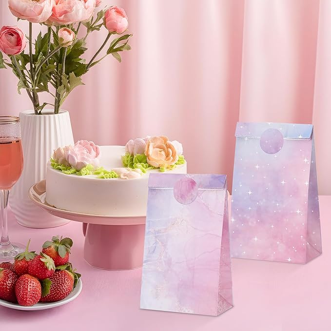 woric 36PCS Party Favor Bags with Stickers, Pink and Purple Goodie Bags for Girls Birthday Mother's Day Small Gift Bag for Kids, Baby Shower, Wedding, Mermaid Party Favor Supplies