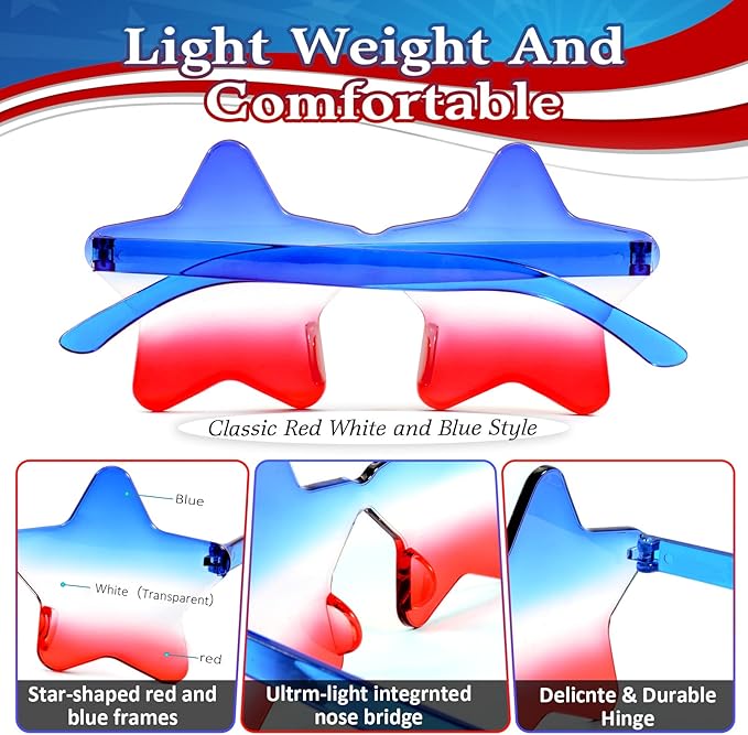 JUSTOTRY 6 Pcs 4th of July Sunglsses Patriotic Glasses Red White and Blue American Flag Sunglasses USA Accessories