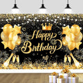 YinQin 180x120 cm Glitter Black Golden Happy Birthday Backdrops Photography Backgrounds Cloth 71x47 inch Bday Party Decorations Black Gold Happy Birthday Sign Banners for Men Women