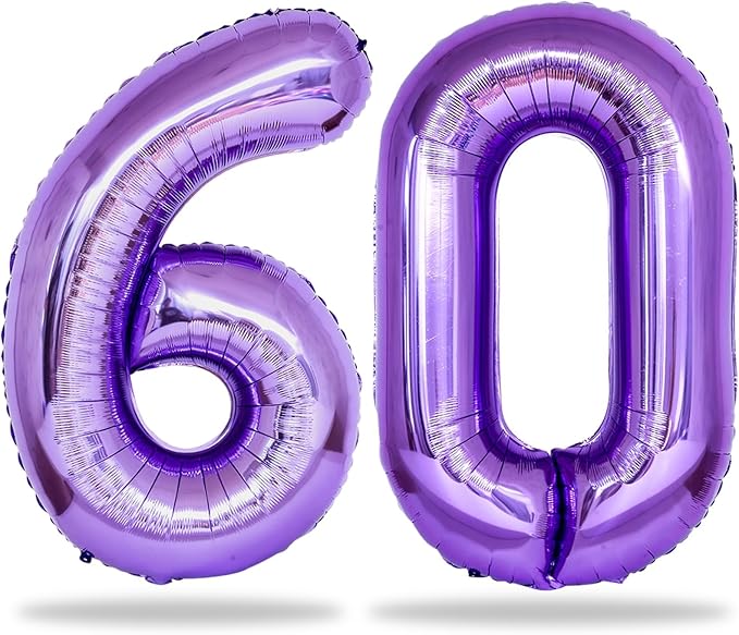 60th Birthday Balloons Purple for Women, 40 Inch Giant Mylar Foil Number 60 Balloons Self Inflating, Purple Digit 6 & 0 Helium Balloons for 60th Anniversary Party Decorations Supplies