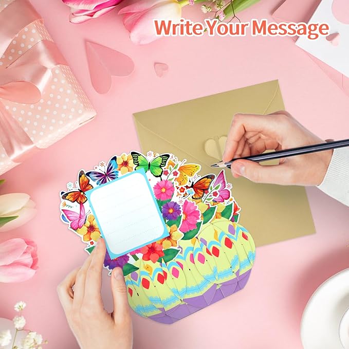 FaCraft Pop Up Mothers Day Cards - Large 7.8" Handmade Happy 3D Mothers Day Card with Butterflies & Flowers - Unique Standing Art Sculpture for Mom Grandma Wife - with Envelope