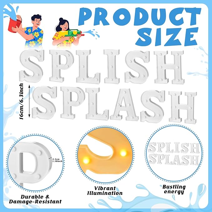 Honoson 12 Pcs Summer Splish Splash Party Decorations Light Sign Summer Pool Theme Lights Table Decoration for Beach Swimming Water Luau Hawaiian Tropical Party Decor