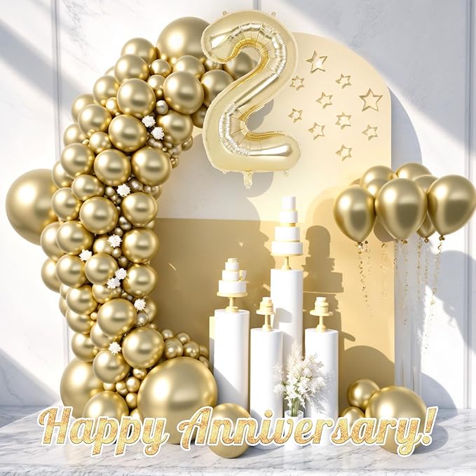 Light Gold Number 2 Balloon 40 Inch, Big Large Foil Helium White Gold Number Balloons, Giant Mylar Number 2 Balloons for 2 Year Old Birthday Party Decorations Supplies Anniversary
