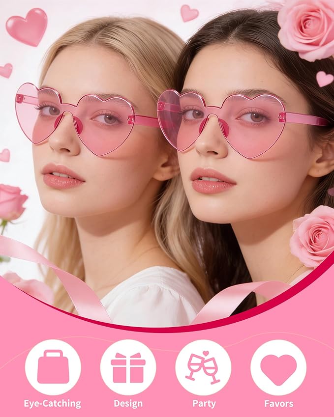 24 Pairs Heart Sunglasses for Women Heart Shaped Sunglasses Bulk Pink Heart Glasses for Party Favor(pink)
