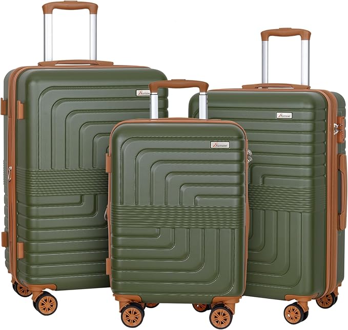 Romswi 3-Piece Expandable Luggage Set 20/24/28 Inch, Spinner Hardshell Lightweight Suitcases with TSA Lock, YKK, Checked & Carry On Luggage Set, Olive Green