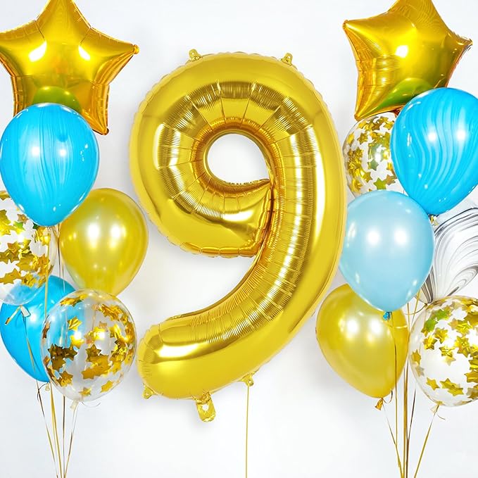 Gold Number 9 Balloon 40 Inch, Big Large Foil Helium Number Balloons, Jumbo Giant Mylar Number 9 Balloons for 9 Year Old Birthday Party Decorations Supplies Anniversary Celebration
