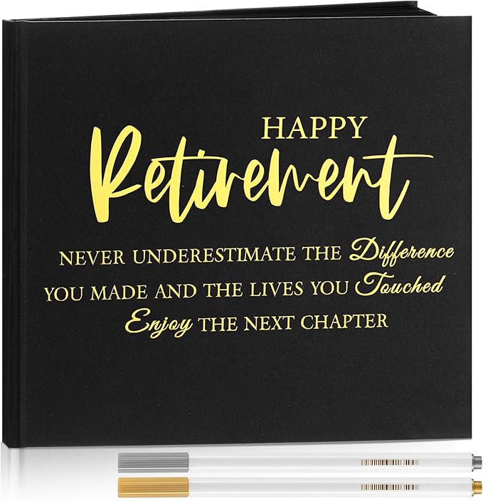 2026 Retirement Guest Book with 2 Markers 8.7'' Square Hardcover Blank Guest Photo Signing Memory Book Happy Retirement Gift Party Supplies for Women Men Teacher Grad Decor(Black,Elegant)