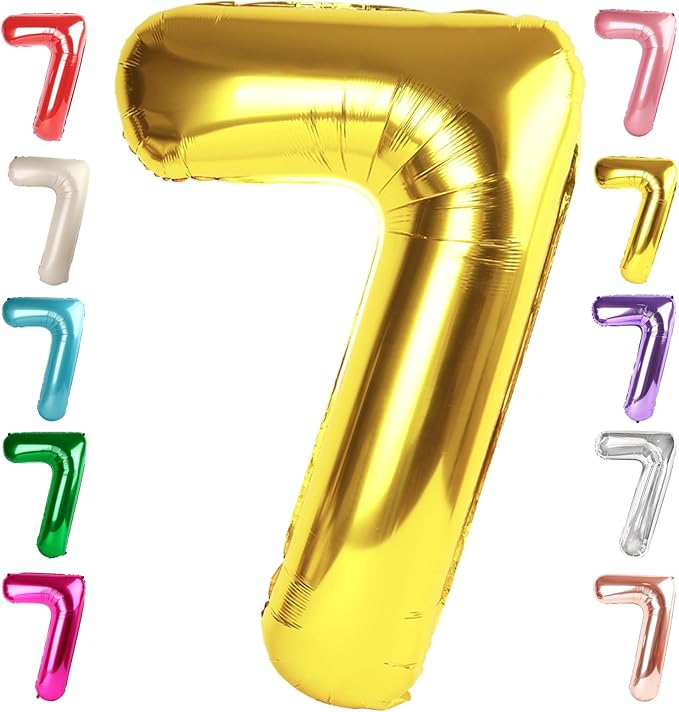 40 Inch Number 7 Balloon, Gold Seven Birthday Decor, 7 17 27 70 Year Old Balloon Number for Engagement, Wedding, Graduations