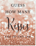 Andaz Press Wedding Party Signs, Glitzy Rose Gold Glitter, 8.5x11-inch, Guess How Many Kisses Are in the Jar, 1-Pack, Bokeh Colored Party Supplies