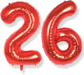 AULE 40 Inch Big Red Foil 26 Number Balloons for Women Large 26th Happy Birthday Decorations Giant Huge Helium Mylar 62 Anniversary Party Décor