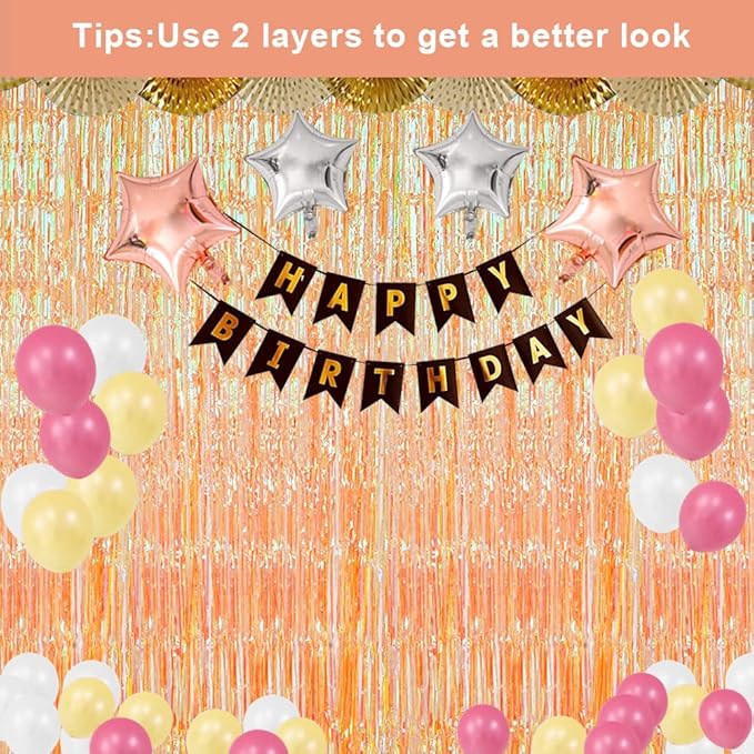 3 Pack Fringe Curtains Party Decorations,Tinsel Backdrop Curtains for Parties,Photo Booth Wedding Graduations Birthday Christmas Event Party Supplies (Transparent Orange)