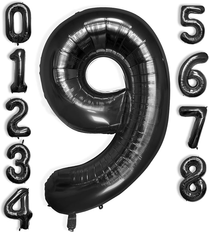 40 Inch Large Black Number Celebration and Decoration Balloon for Birthday Parties, Graduations, Anniversaries, Weddings, Photo Shoots, Special Events - Helium Foil Mylar (Black Number 9)