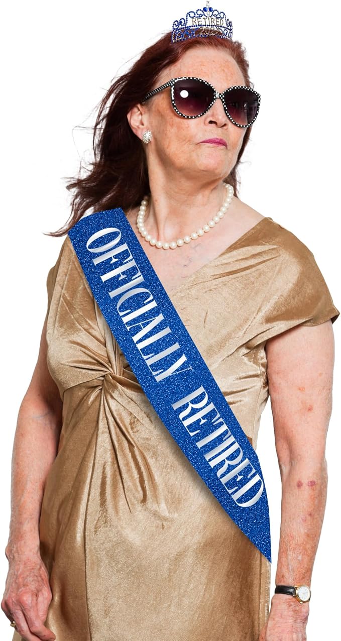 2026 Retirement Tiara & Sash - Officially Retired Sash & Crown for Parties, Events, Gifts, Favors, and Decorations (2026 Blue)