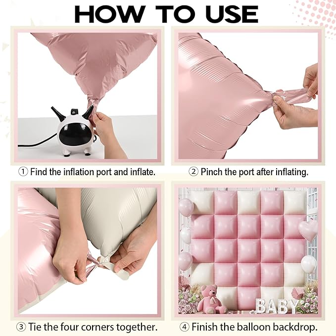 Pink Cream Balloons Square Foil Balloon, 25PCS Boho Baby Pink and Matt White Double Sided Foil Balloon Backdrop Wall Beige Flat Tunnel Background for Girls Women Birthdays Baby Shower Bridal Wedding