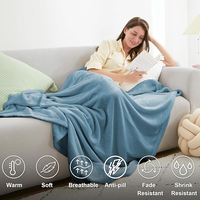 Hansleep Fleece King Size Blanket for Bed Washed Blue, Super Soft Flannel Fuzzy King Size Plush Cozy Blanket for All Seasons, Washed Blue, King 90x108 Inches