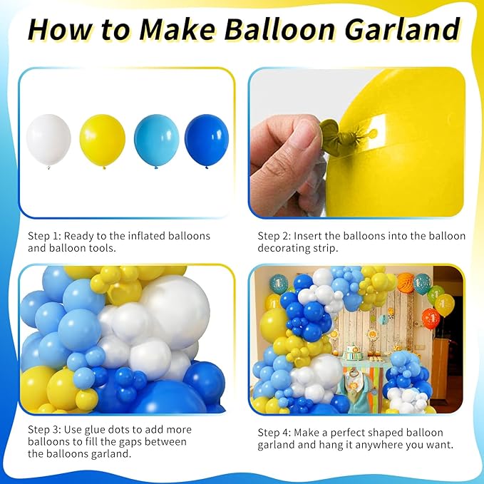Royal Blue White Yellow Balloon Arch Kit - 105 PCS Balloon Garland Kit with Yellow and Blue Latex Party Balloons for Baby Shower, Anniversary, Birthday, Wedding, Graduation Parties