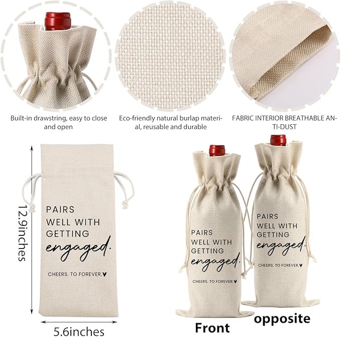 FBCCZEY Engaged Gifts, Engagement Gifts for Couples Her, Engagement Party Decorations Gifts for Engaged Couple Wine Bag, Pairs Well with Getting Engaged Wine Bottle Bag