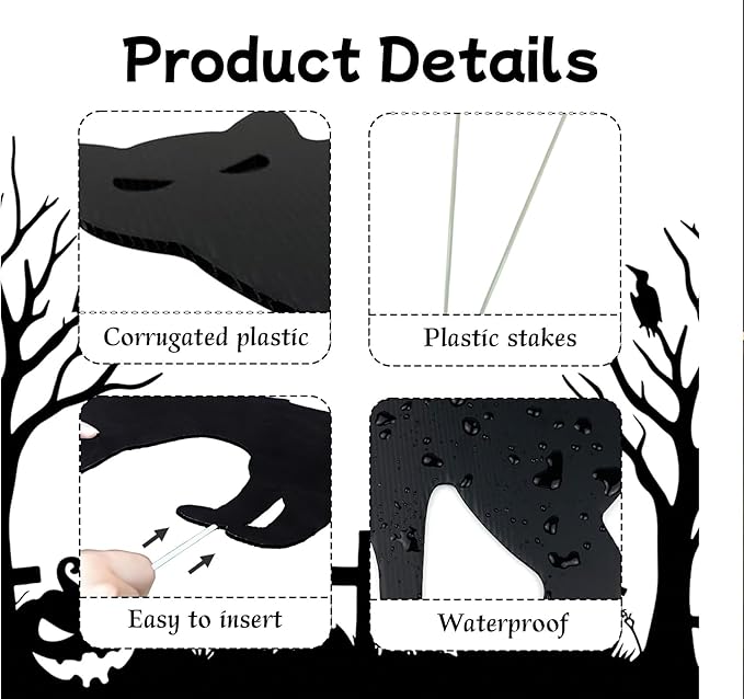 6 PCS Halloween Yard Signs,Scary Black Cat Yard Signs with Stakes,Halloween Decoration for Lawn Garden Courtyard