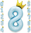 AULE 40 Inch Big Light Blue 8 Balloon Number with Crown Large Foil Helium Number Balloons 0-9 Jumbo Giant Happy 8th Birthday Party Decorations Huge Mylar Anniversary Party Supplies