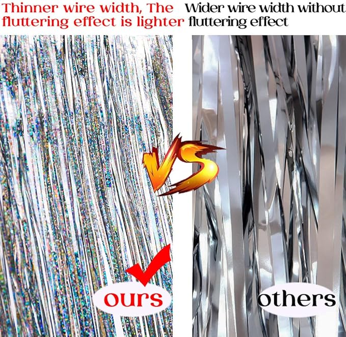 Premium Glitter Silver Fringe Tinsel Garland for Party Decorations -4 Layers Thick, 2 Pack | LILF Foil Metallic Banner Party Streamers for Wedding Birthday Christmas Decoration Home Hanging