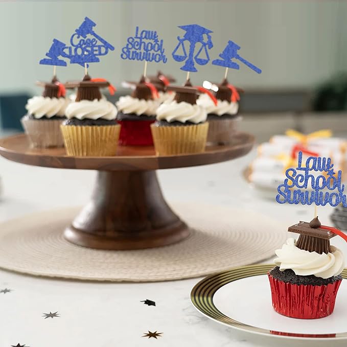 Gyufise 24Pcs 2026 Lawyer Graduation Cupcake Toppers Blue Glitter Class Of 2026 Lawyer Grad Cake Toppers Cap Diploma Case Closed Cupcake Picks 2026 Graduation Theme Party Cake Decorations Supplies