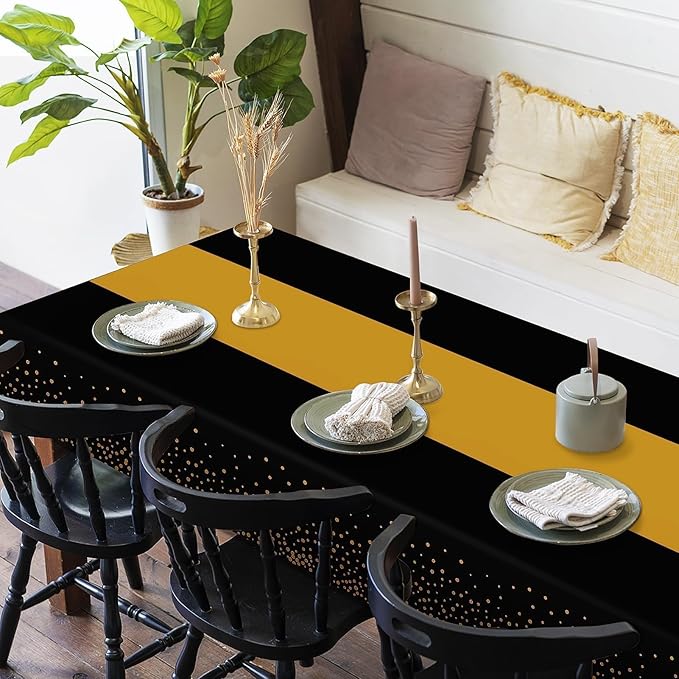 Childom 3 Pack Graduation Tablecloth,Graduation Decorations Class of 2026 Graduation Party Decorations,54"x108" Black and Gold Plastic Table Cloth Disposable for Home,School,Birthday,Wedding,Parties