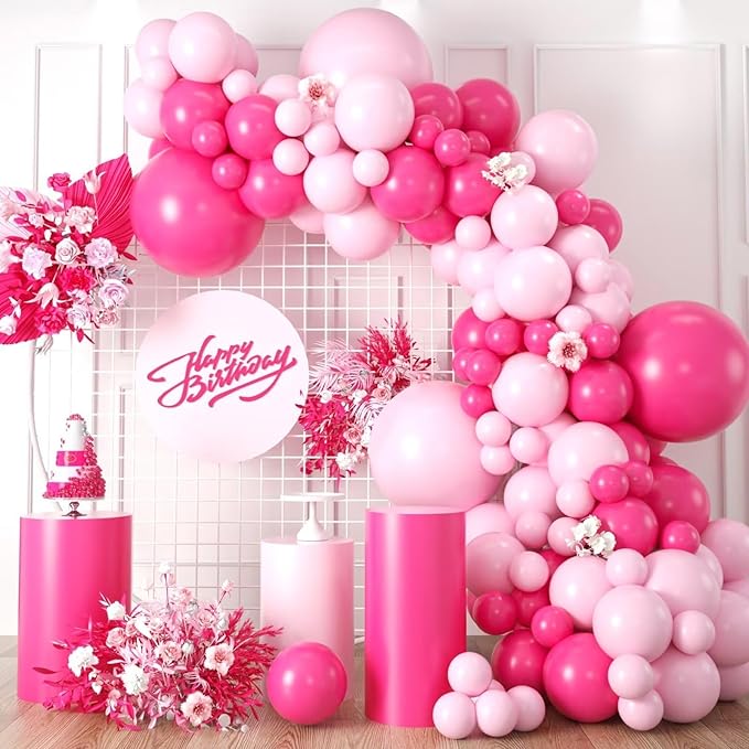 Pink Balloon Arch Garland Kit, 100pcs Hot Pink Blush Balloon Garland Kit with Different Sizes Light Pastel Balloons for Wedding Birthday Shower Princess Theme Party Decorations