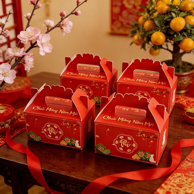 KYMY 2026 Vietnamese New Year Party Favor Boxes, 10PCS Tết Việt Nam Spring Festival Goodie Candy Treat Gift Holders, Zodiac Horse Treat Boxes for Asian Vietnam Lunar New Year Party Decorations